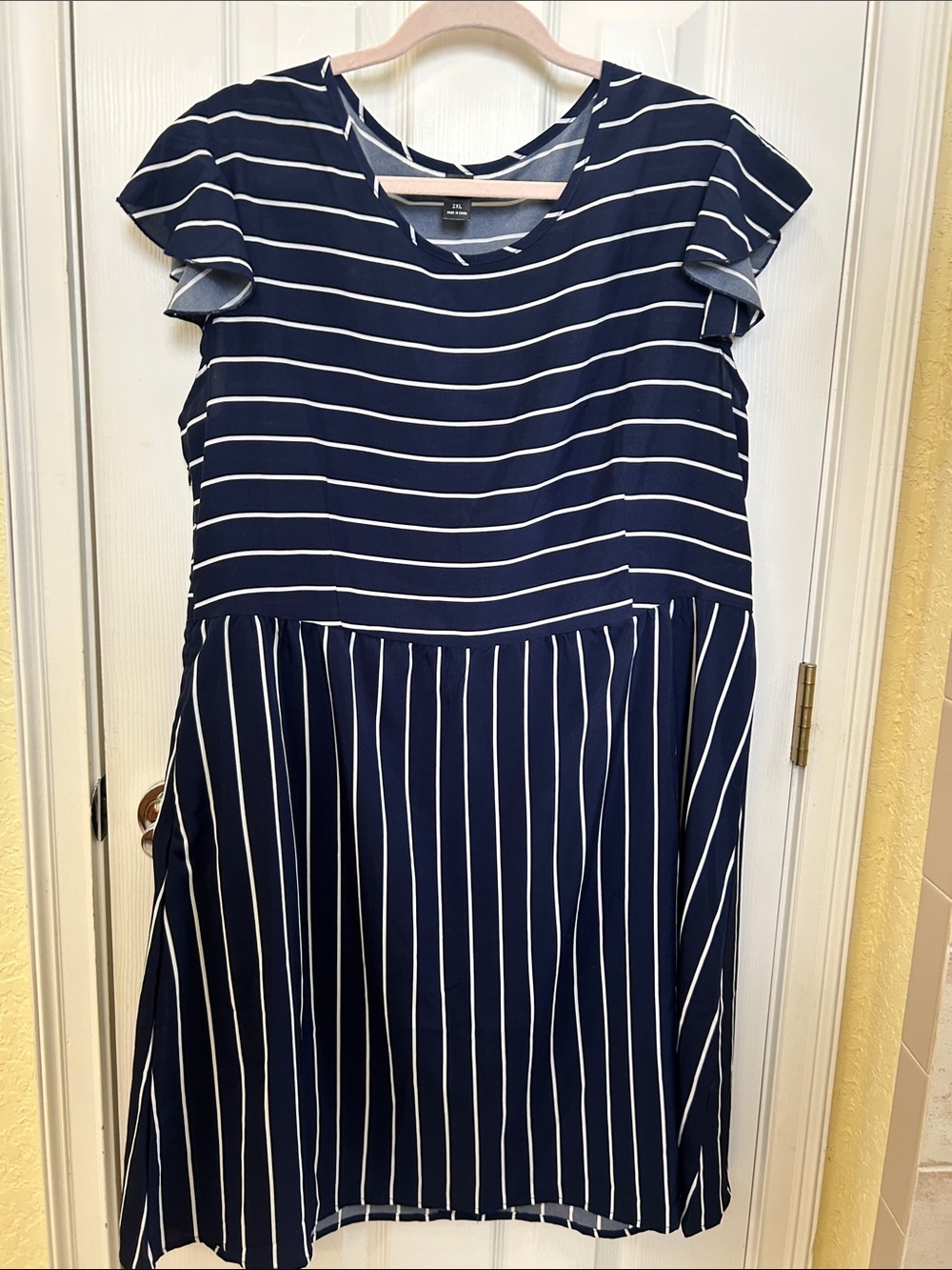 SHEIN Navy and White Striped Fit-and-Flare Midi Dress